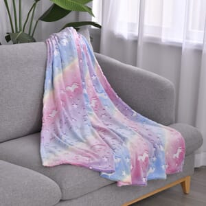 Unicorn & Star Print Glow in the Dark Flannel Throw - Purple and Pink