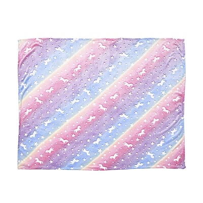 Unicorn & Star Print Glow in the Dark Flannel Throw - Purple and Pink