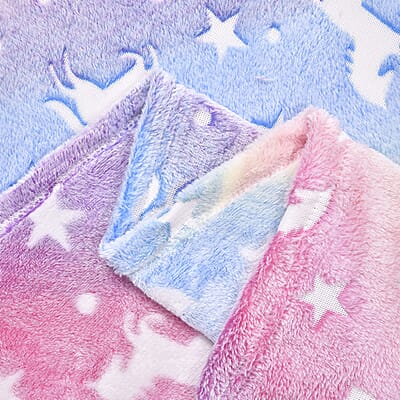 Unicorn & Star Print Glow in the Dark Flannel Throw - Purple and Pink