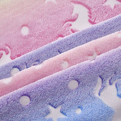 Unicorn & Star Print Glow in the Dark Flannel Throw - Purple and Pink