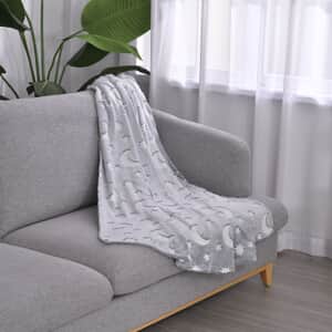 Moon & Sun Print Glow in the Dark Flannel Throw - Gray and White