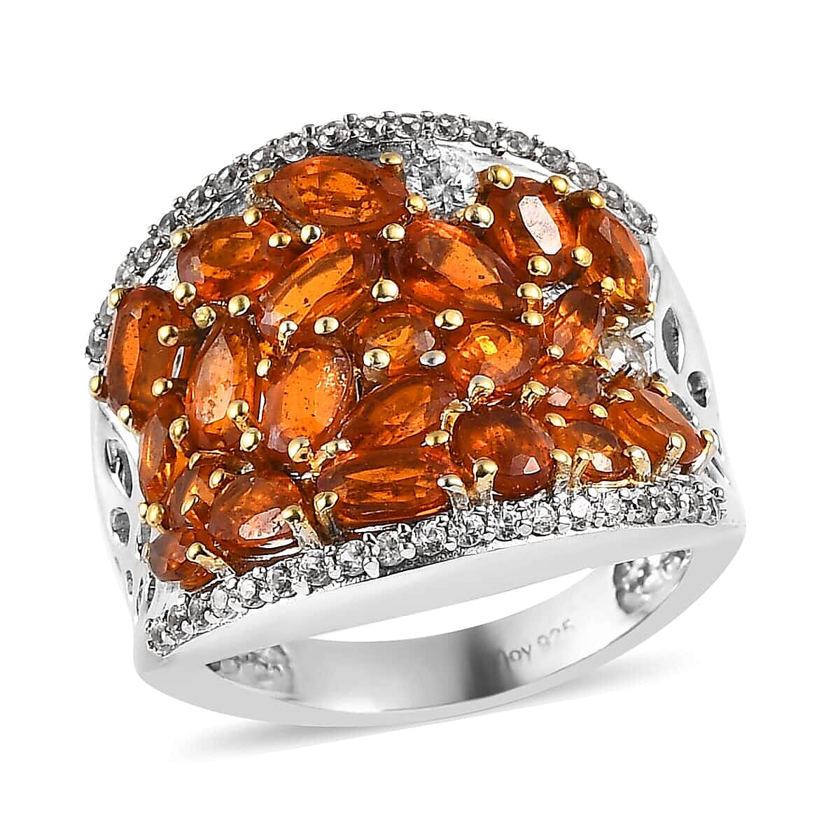 Buy Tangerine Kyanite and White Zircon Floral Ring in 14K Yellow Gold