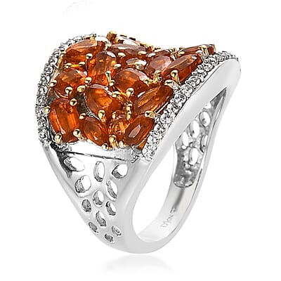 Tangerine Kyanite and White Zircon Floral Ring in 14K Yellow Gold and Platinum Over Sterling Silver (Size 10.0) 5.70 ctw