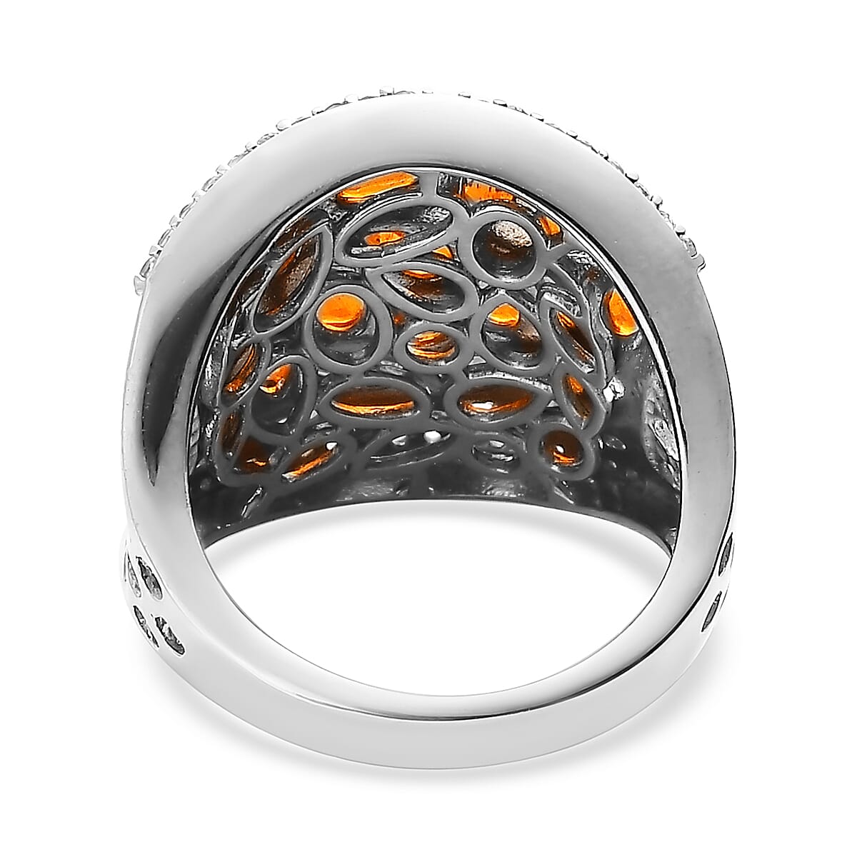 Tangerine Kyanite and White Zircon Floral Ring in 14K Yellow Gold and Platinum Over Sterling Silver 5.70 ctw image number 4