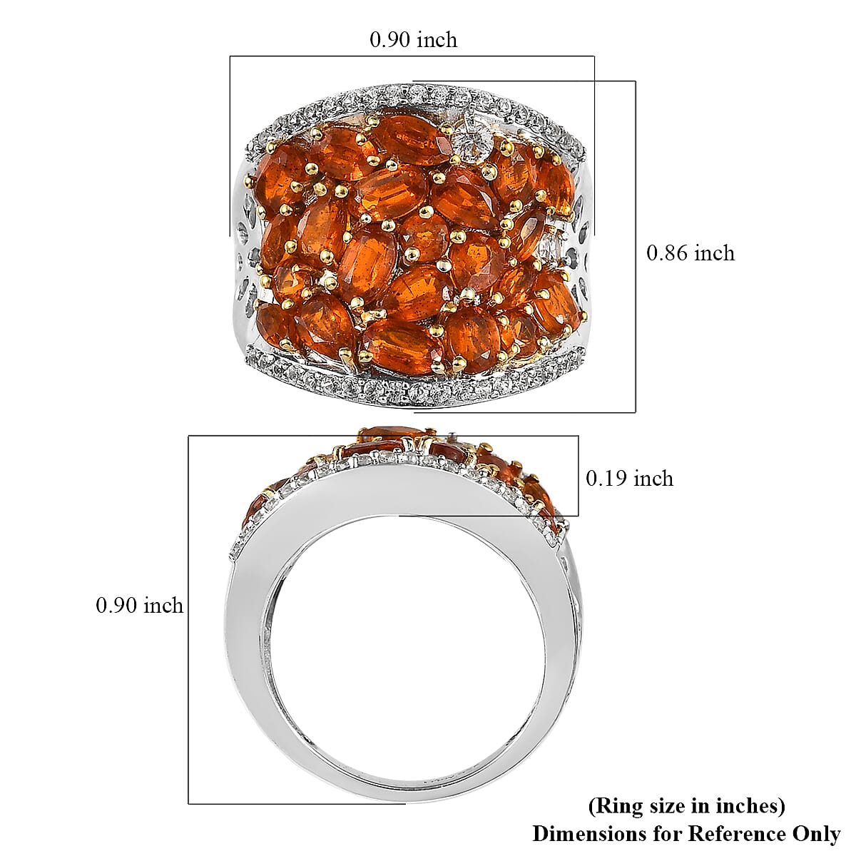 Tangerine Kyanite and White Zircon Floral Ring in 14K Yellow Gold and Platinum Over Sterling Silver 5.70 ctw image number 5