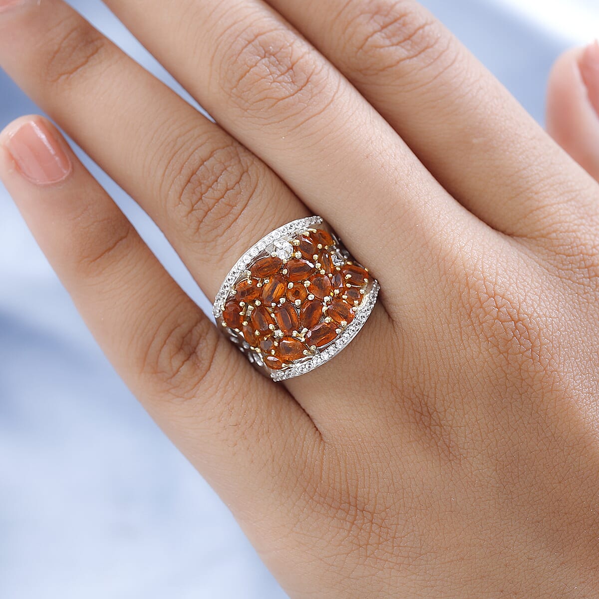 Tangerine Kyanite and White Zircon Floral Ring in 14K Yellow Gold and Platinum Over Sterling Silver (Size 8.0) 5.70 ctw image number 2