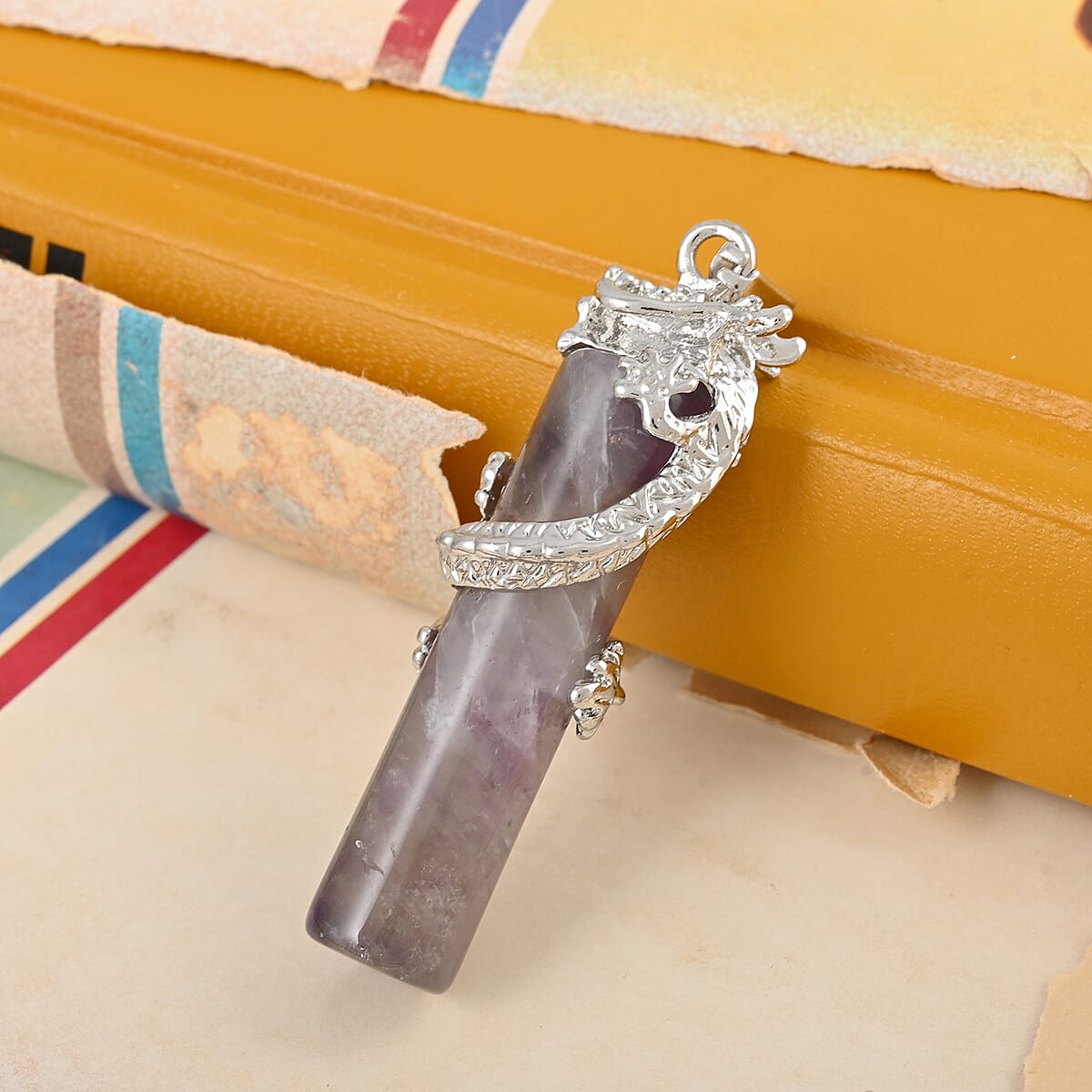 Brown Agate Clyinder Dragon Pendant Silvertone 50.50 ctw image number 1