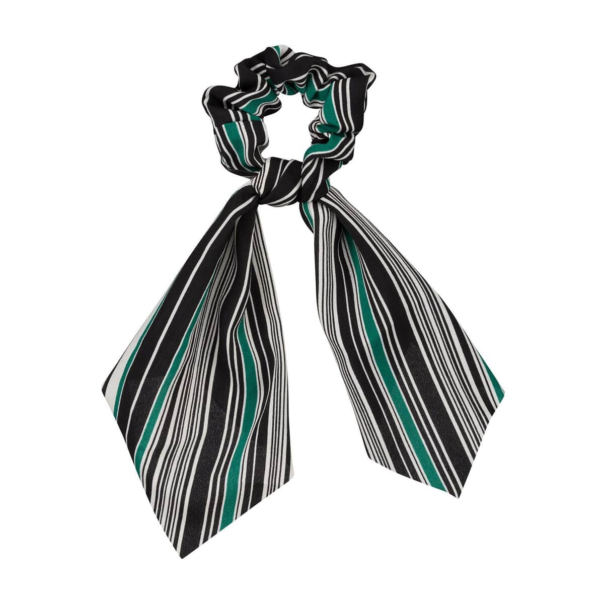 Green and Black Striped Hair Scarf-Scrunchie (10"x3.5") image number 0