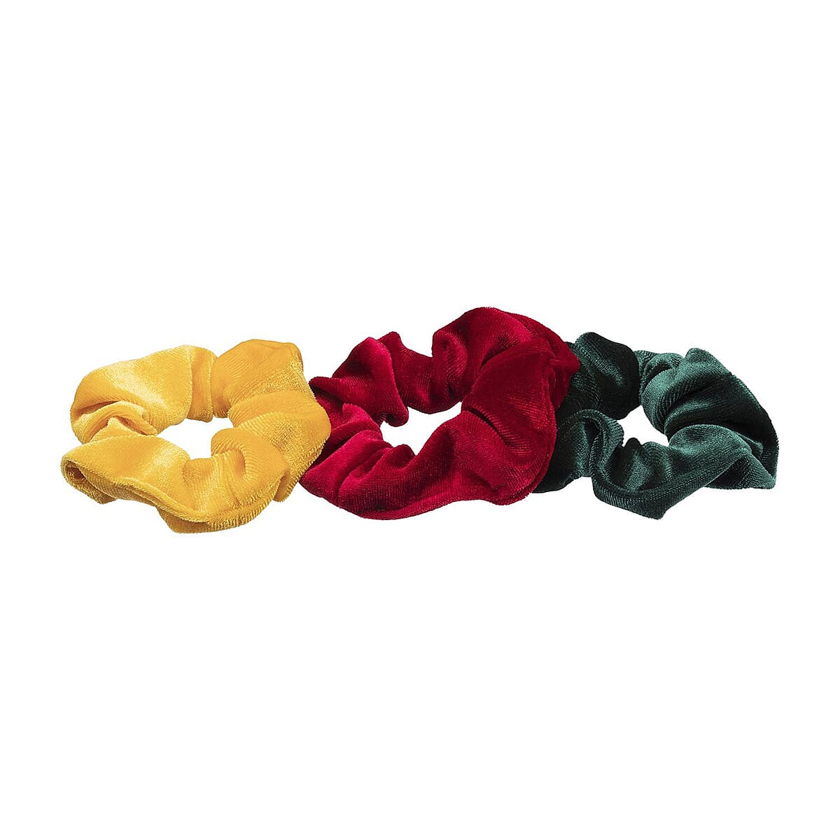 Set of 3 Yellow, Red, and Green Velvet Love Hair Scrunchies , Hair Accessories For Women , Hair Bands image number 4