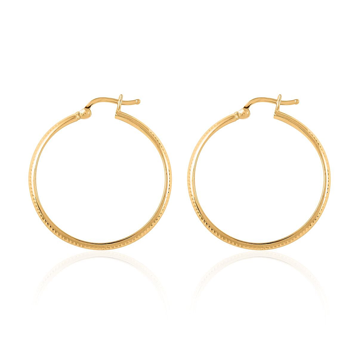 14K Yellow Gold 3x25mm Diamond Cut Hoop Earrings 2.60 Grams image number 3
