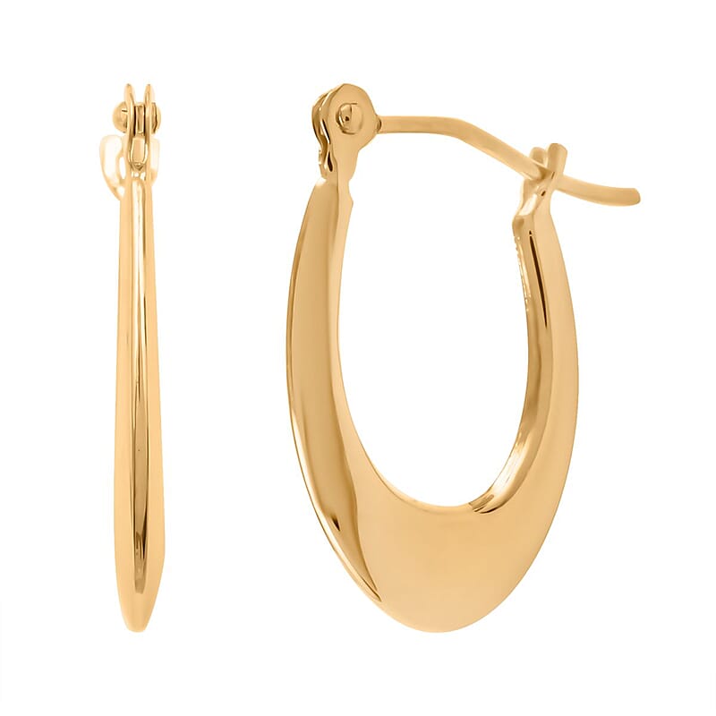 14K Yellow Gold High Polished Elongated Hoop Earrings