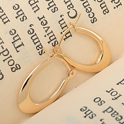 14K Yellow Gold High Polished Elongated Hoop Earrings