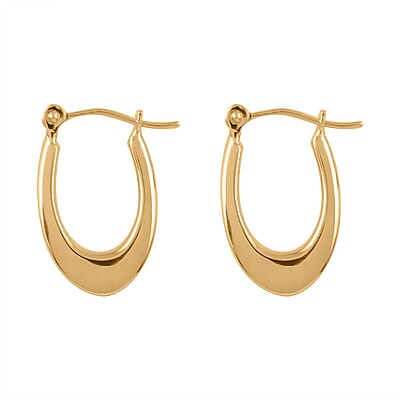 14K Yellow Gold High Polished Elongated Hoop Earrings