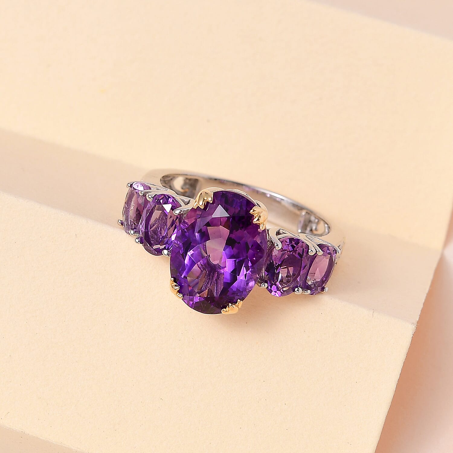 Premium Moroccan Amethyst Ring in Vermeil Yellow Gold and Platinum Over Sterling Silver (Size 6.0) 8.15 ctw