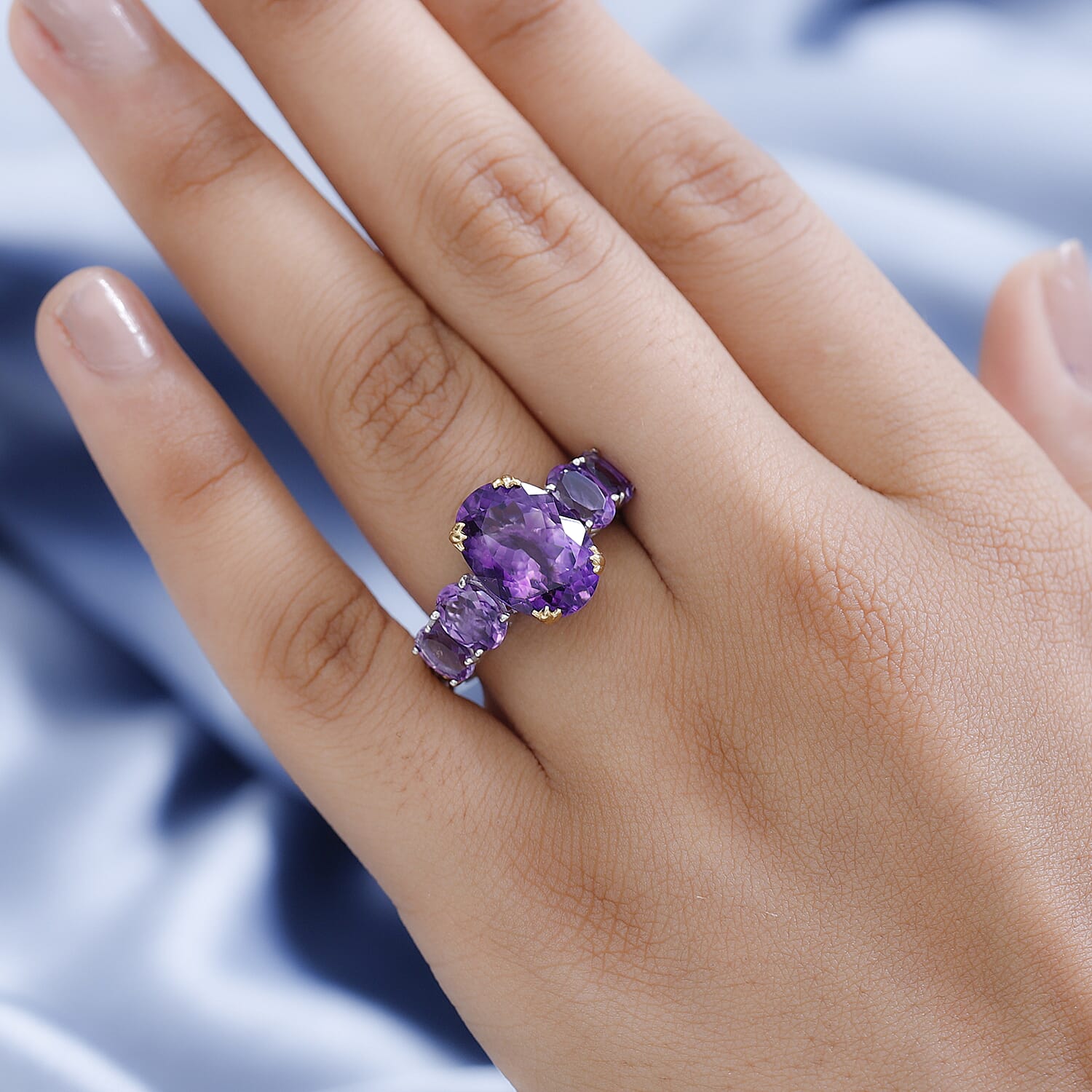 Premium Moroccan Amethyst Ring in Vermeil Yellow Gold and Platinum Over Sterling Silver (Size 6.0) 8.15 ctw