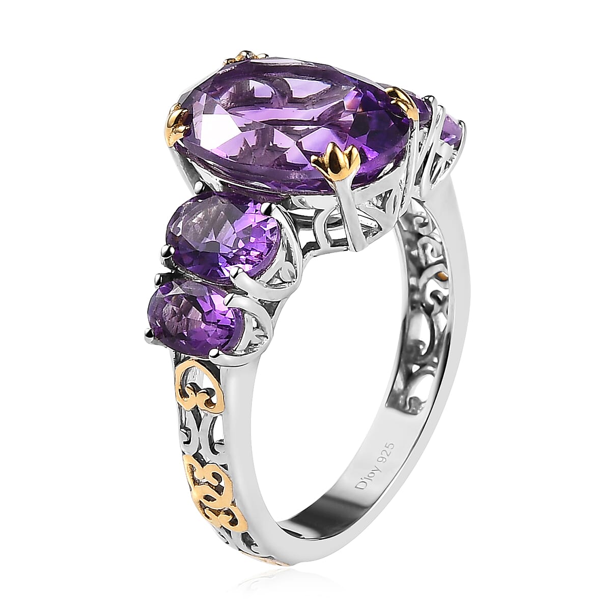 Premium Moroccan Amethyst Ring in Vermeil Yellow Gold and Platinum Over Sterling Silver (Size 6.0) 8.15 ctw