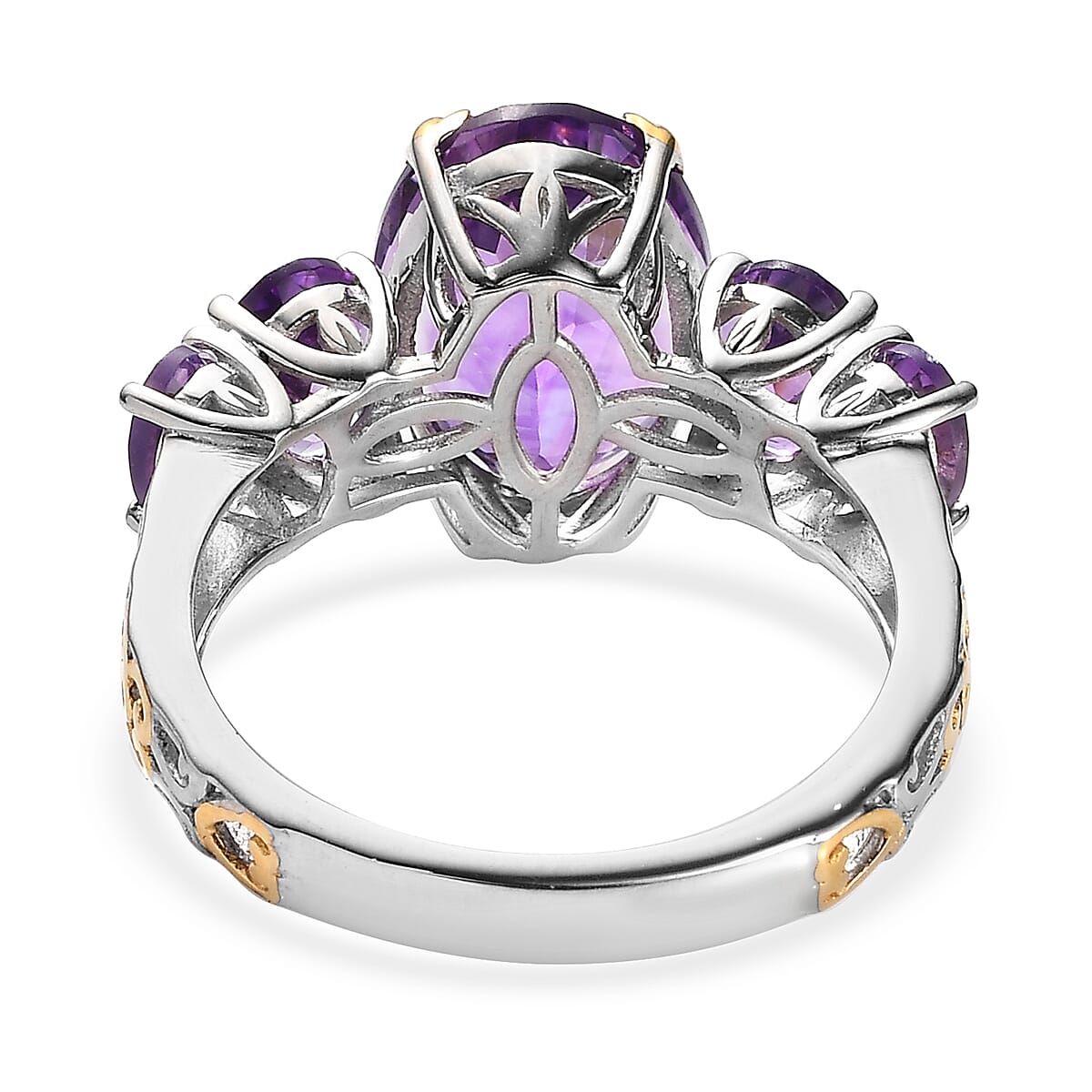 Premium Moroccan Amethyst Ring in Vermeil Yellow Gold and Platinum Over Sterling Silver (Size 6.0) 8.15 ctw