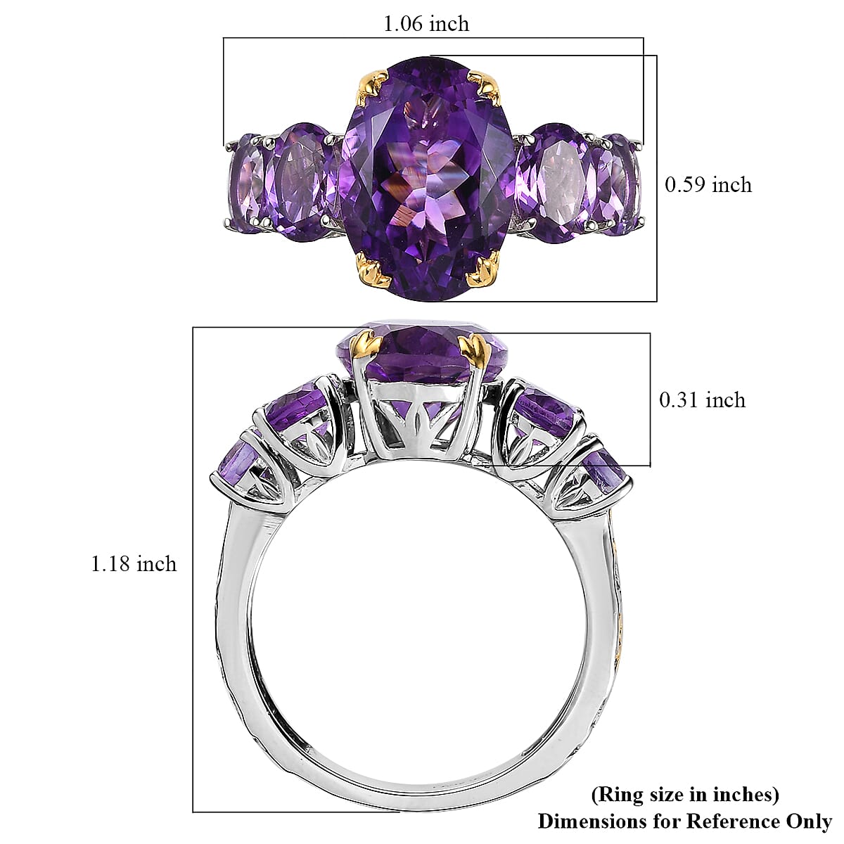 Premium Moroccan Amethyst Ring in Vermeil Yellow Gold and Platinum Over Sterling Silver (Size 6.0) 8.15 ctw