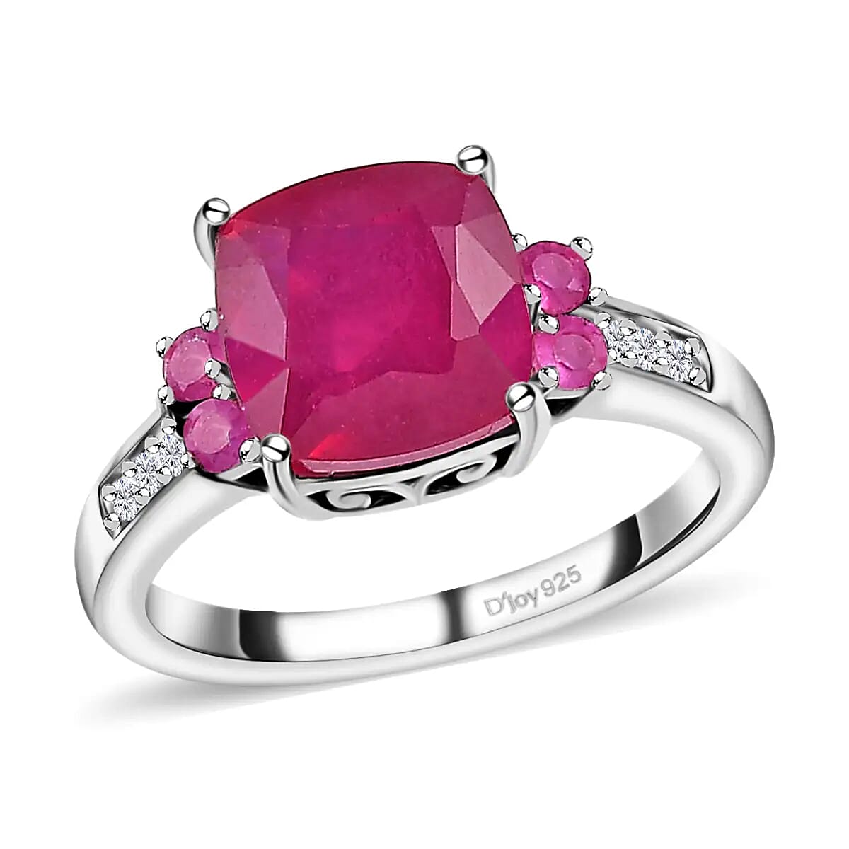 Niassa Ruby (FF) and White Zircon Ring in Platinum Over Sterling Silver 3.90 ctw image number 0