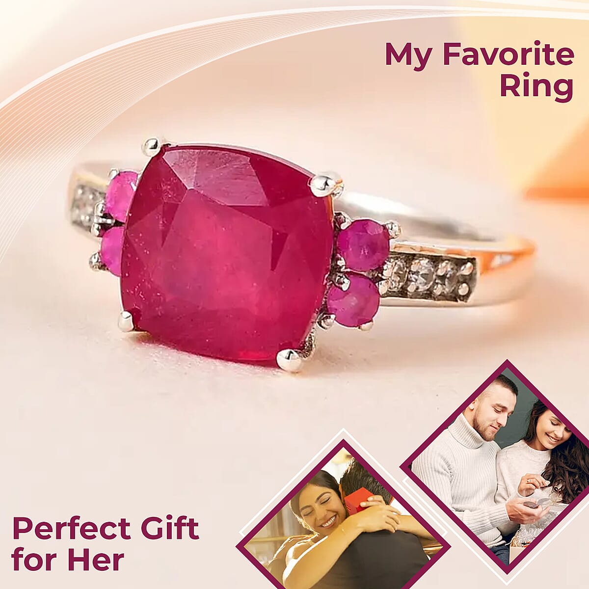 Niassa Ruby (FF) and White Zircon Ring in Platinum Over Sterling Silver 3.90 ctw image number 1