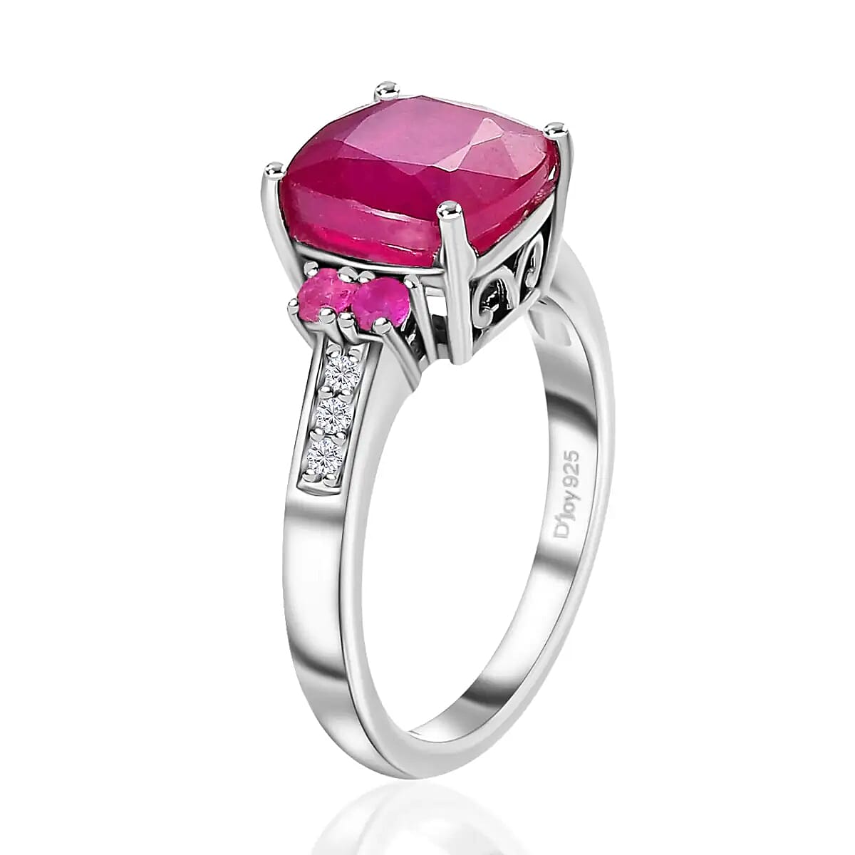 Niassa Ruby (FF) and White Zircon Ring in Platinum Over Sterling Silver 3.90 ctw image number 3