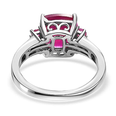 Niassa Ruby Ring ,White Zircon Accent Ring , Platinum Over Sterling Silver Ring , Engagement Ring 3.90 ctw