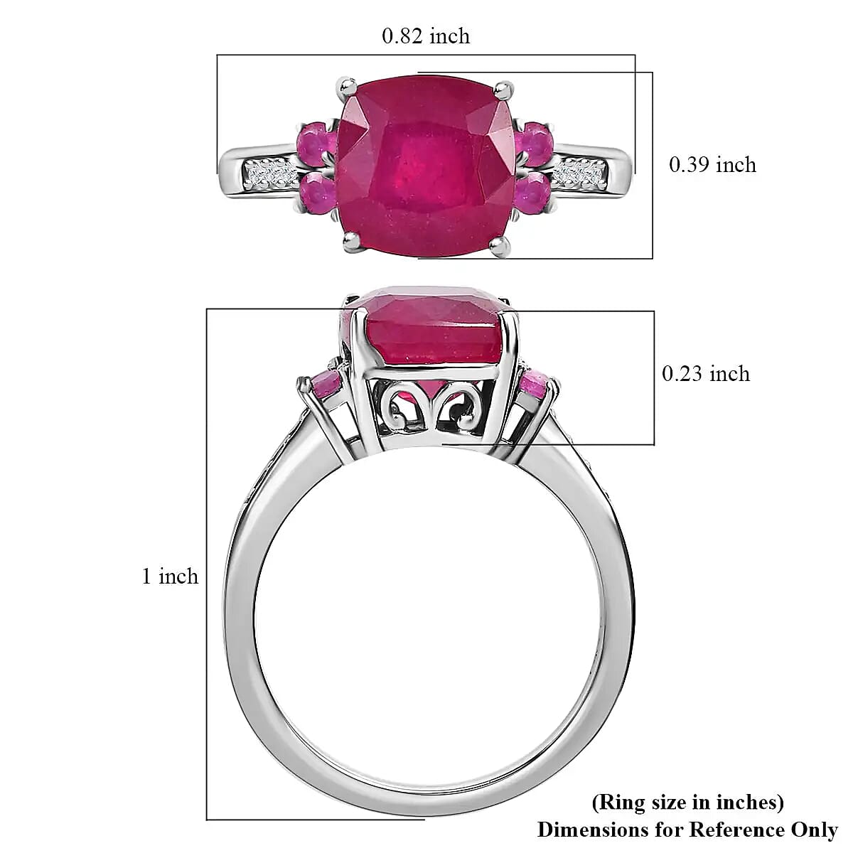 Niassa Ruby (FF) and White Zircon Ring in Platinum Over Sterling Silver 3.90 ctw image number 6