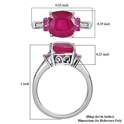 Niassa Ruby Ring ,White Zircon Accent Ring , Platinum Over Sterling Silver Ring , Engagement Ring 3.90 ctw
