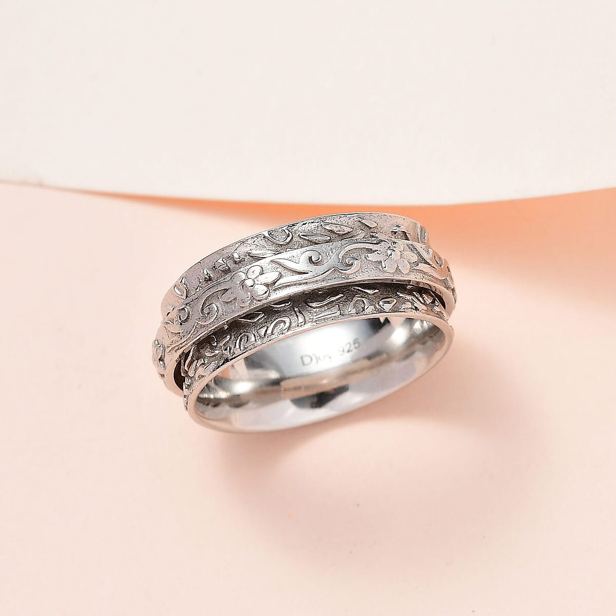 Platinum Over Sterling Silver Spinner Band Ring (Size 5.0) 6.25 Grams image number 3