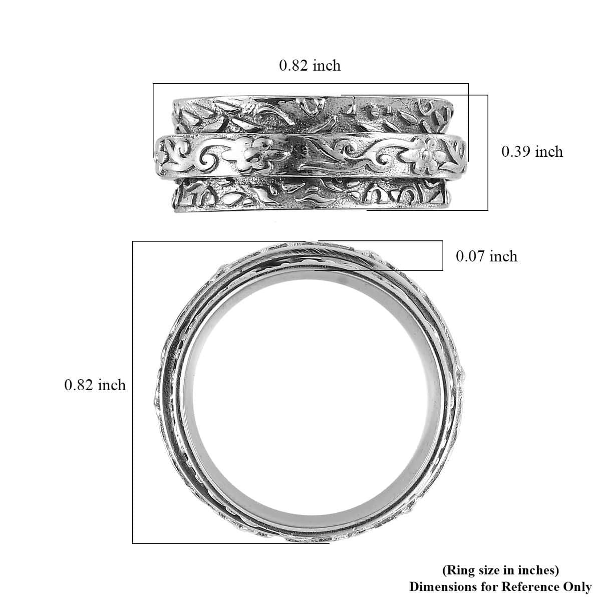 Platinum Over Sterling Silver Spinner Band Ring (Size 9.0) 6.25 Grams image number 7