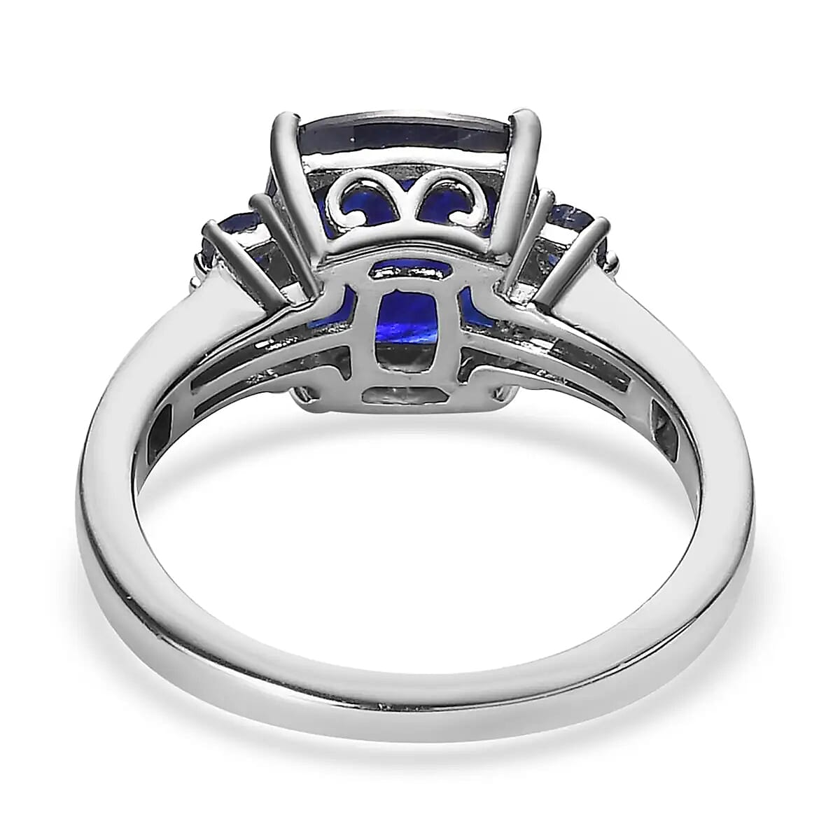 Masoala Sapphire Ring, White Zircon Accent Ring, Platinum Over Sterling Silver Ring, Engagement Ring 3.40 ctw image number 4