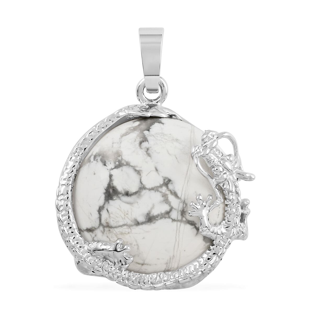 Howlite Dragon Sphere Pendant in Silvertone 25.00 ctw image number 0