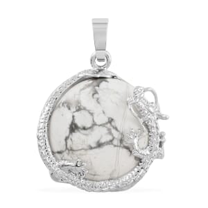 Howlite Dragon Sphere Pendant in Silvertone 25.00 ctw