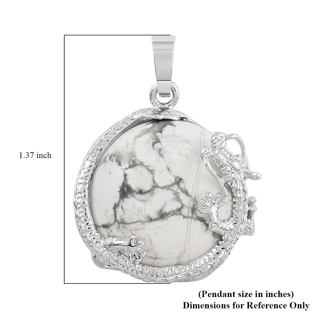 Howlite Dragon Sphere Pendant in Silvertone 25.00 ctw