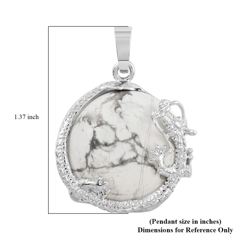 Howlite Dragon Sphere Pendant in Silvertone 25.00 ctw