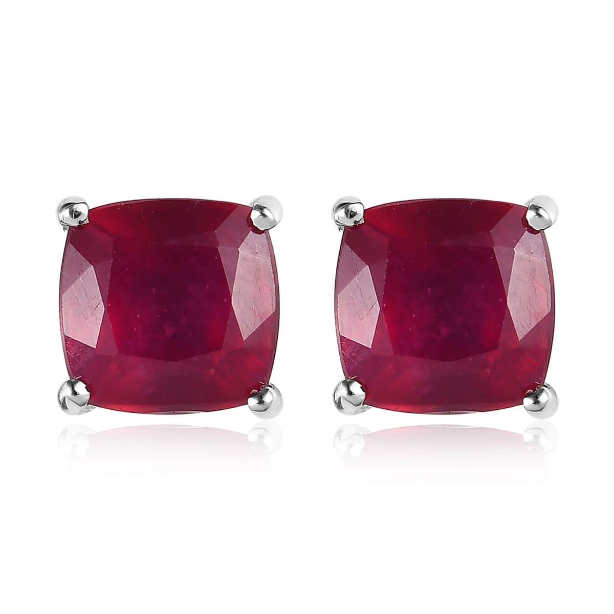 Niassa Ruby (FF) Earrings, Ruby Solitaire Stud Earrings, Ruby Studs, Platinum Over Sterling Silver Earrings, Silver Studs 5.35 ctw image number 0