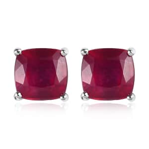 Niassa Ruby (FF) Earrings, Ruby Solitaire Stud Earrings, Ruby Studs, Platinum Over Sterling Silver Earrings, Silver Studs 5.35 ctw