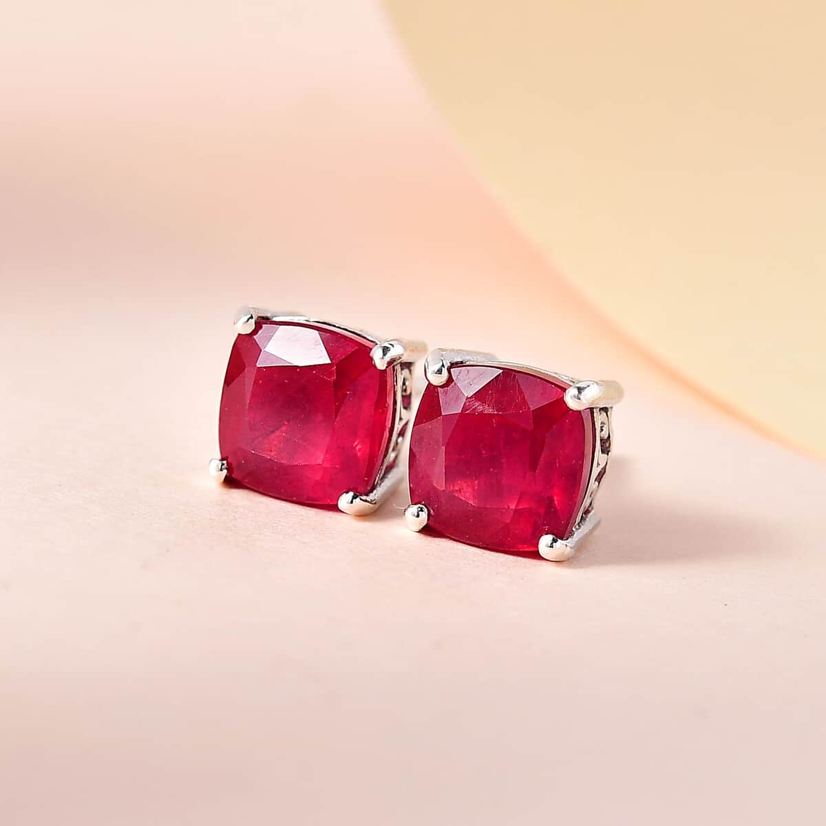 Niassa Ruby (FF) 5.35 ctw Earrings, Ruby Solitaire Stud Earrings, Ruby Studs, Platinum Over Sterling Silver Earrings, Silver Studs image number 1