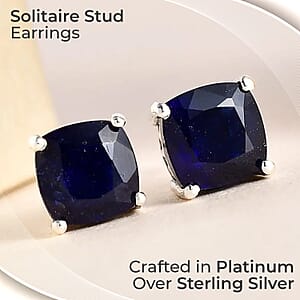 Masoala Sapphire 4.50 ctw Earrings, Sapphire Solitaire Stud Earrings, Sapphire Studs, Platinum Over Sterling Silver Earrings, Silver Studs
