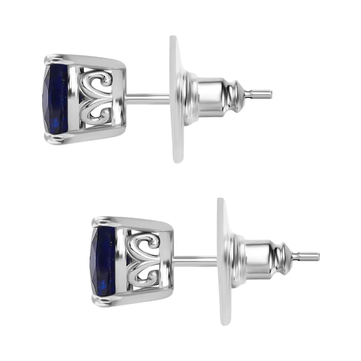 Masoala Sapphire 4.50 ctw Earrings, Sapphire Solitaire Stud Earrings, Sapphire Studs, Platinum Over Sterling Silver Earrings, Silver Studs image number 3