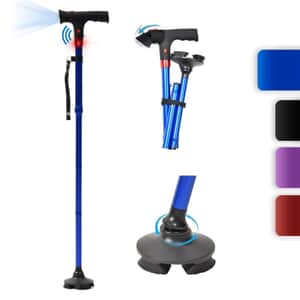 Blue Foldable Smart Walking Cane with LED Light and SOS Alarm (2xAAA Not Included)