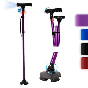Purple Foldable Smart Walking Cane with LED Light and SOS Alarm (2xAAA Not Included)