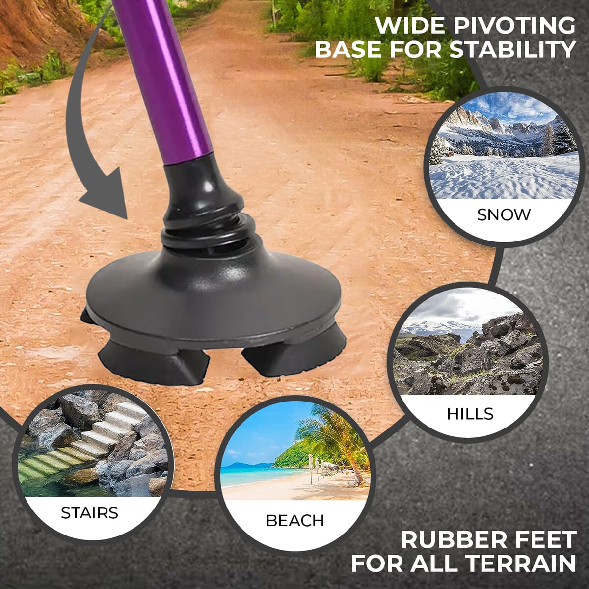 Purple Foldable Smart Walking Cane with LED Light and SOS Alarm (2xAAA Not Included) image number 3