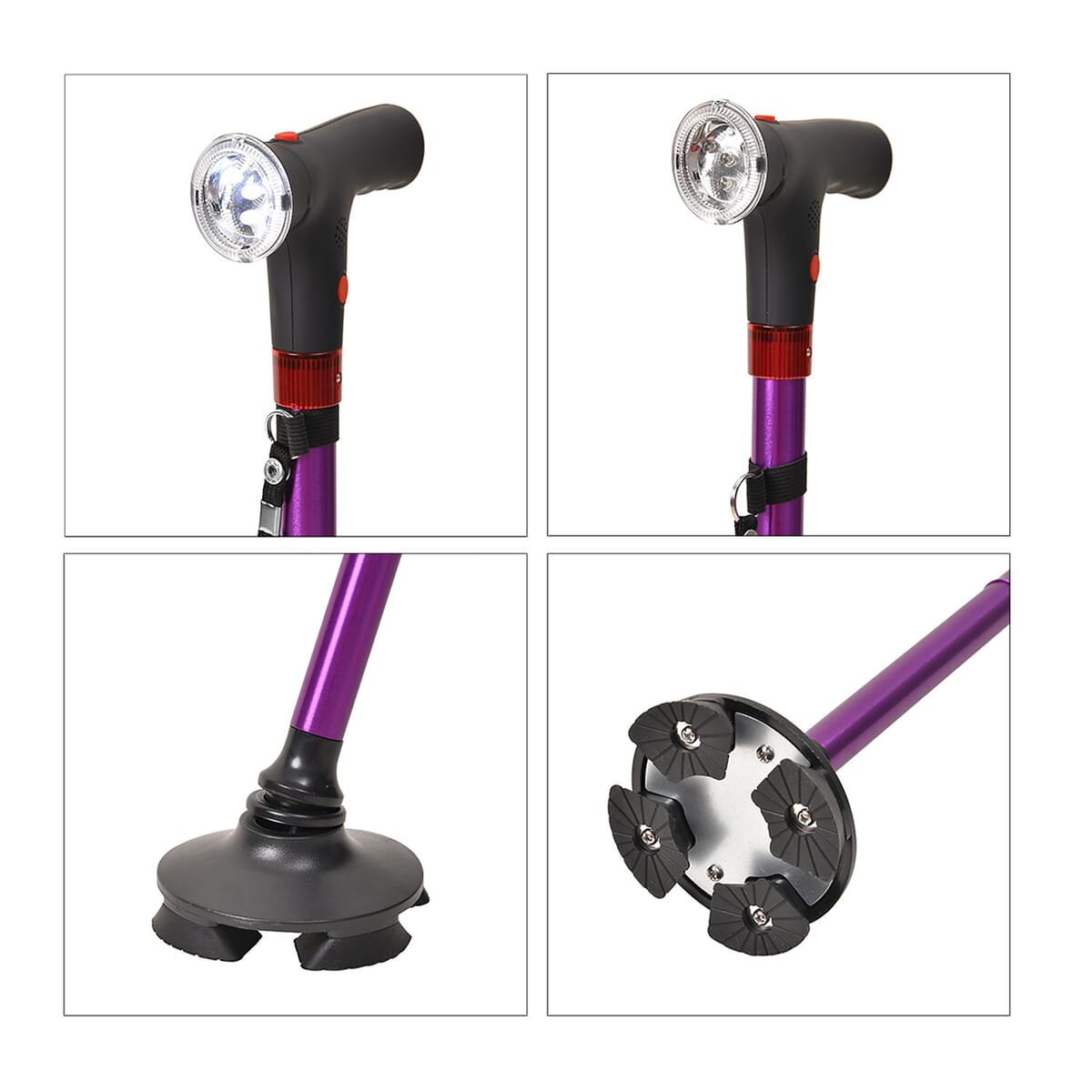 Purple Foldable Smart Walking Cane with LED Light and SOS Alarm (2xAAA Not Included) image number 7