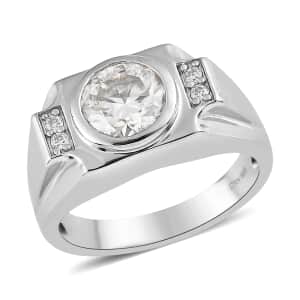 Moissanite Men's Ring in Platinum Over Sterling Silver 1.85 ctw (Del. in 7-10 Days)