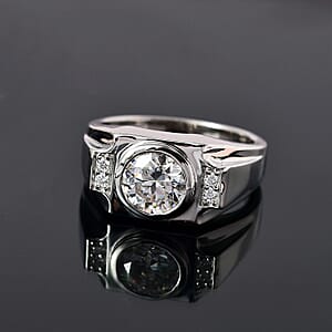 Moissanite Men's Ring in Platinum Over Sterling Silver (Size 10.0) 1.85 ctw