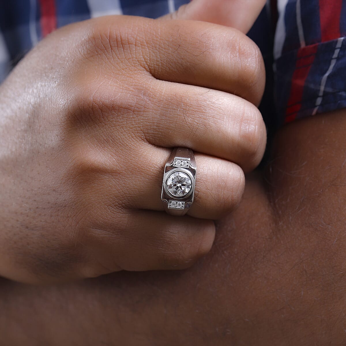 Moissanite Men's Ring in Platinum Over Sterling Silver (Size 10.0) 1.85 ctw image number 2