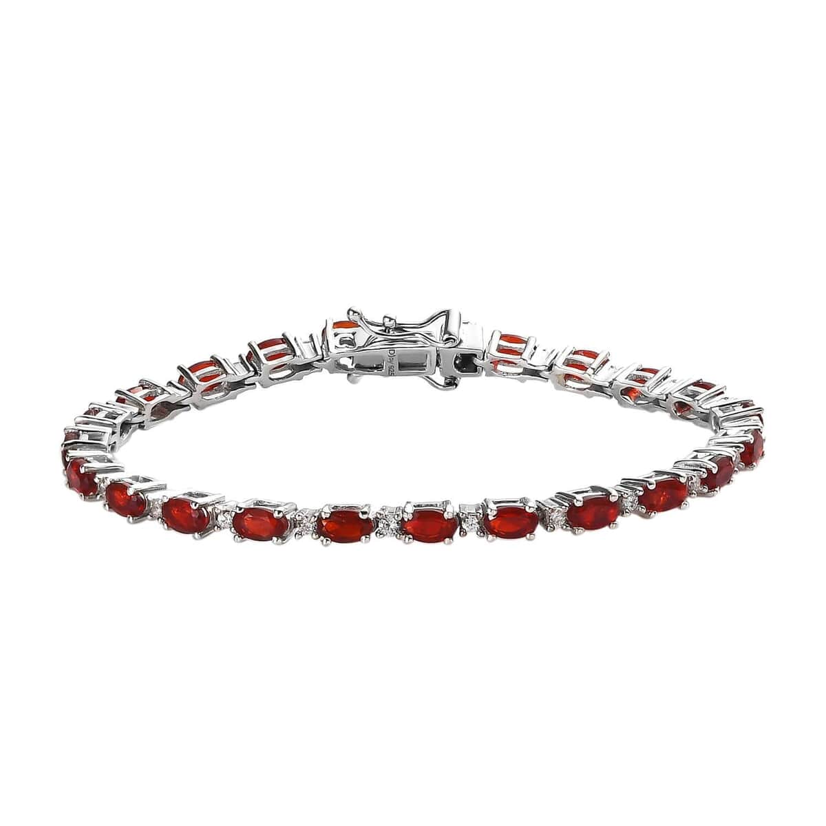 Mexican Cherry Fire Opal and White Zircon Tennis Bracelet in Platinum Over Sterling Silver (6.50 In) 3.90 ctw image number 0