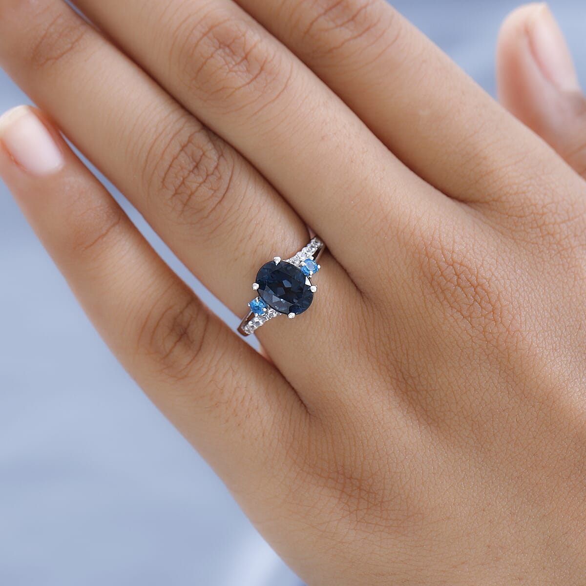 London Blue Topaz and Multi Gemstone Ring in Platinum Over Sterling Silver (Size 10.0) 2.65 ctw image number 2
