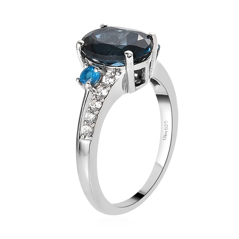 London Blue Topaz and Multi Gemstone Ring in Platinum Over Sterling Silver (Size 10.0) 2.65 ctw